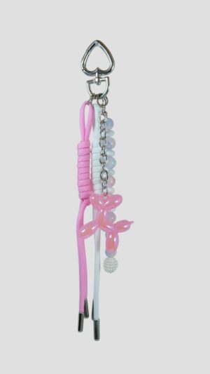 Pembe Balon Köpek Figürlü Paracord ve Boncuk Detaylı Charm
